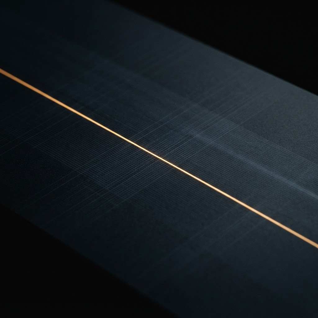 An abstract calibration detail with fine signal lines and a warm line of light